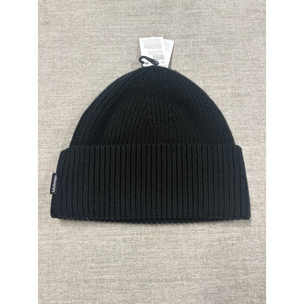 NEW Lululemon Ribbed Merino Wool Blend Knit Beanie Size L/XL Black NWT LU9AVDS
